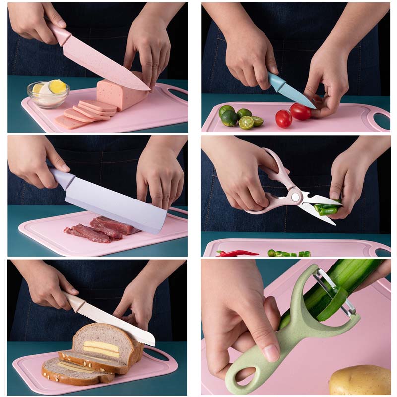 Kitchen Knife 6Pcs/Set High and Good Quality Corrugated Colorful Stainless Steel Chef Knife Bread Household Knife Cleaver Scissors Kitchen Bar