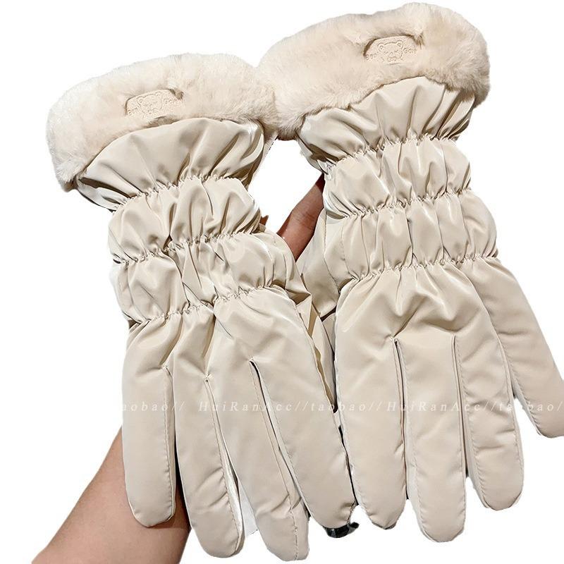 Warm Gloves for Women In Autumn and Winter Korean Cute Touch Screen Riding Electric Bike Cold Proof Plus Velvet Thickened Windproof Cotton Gloves
