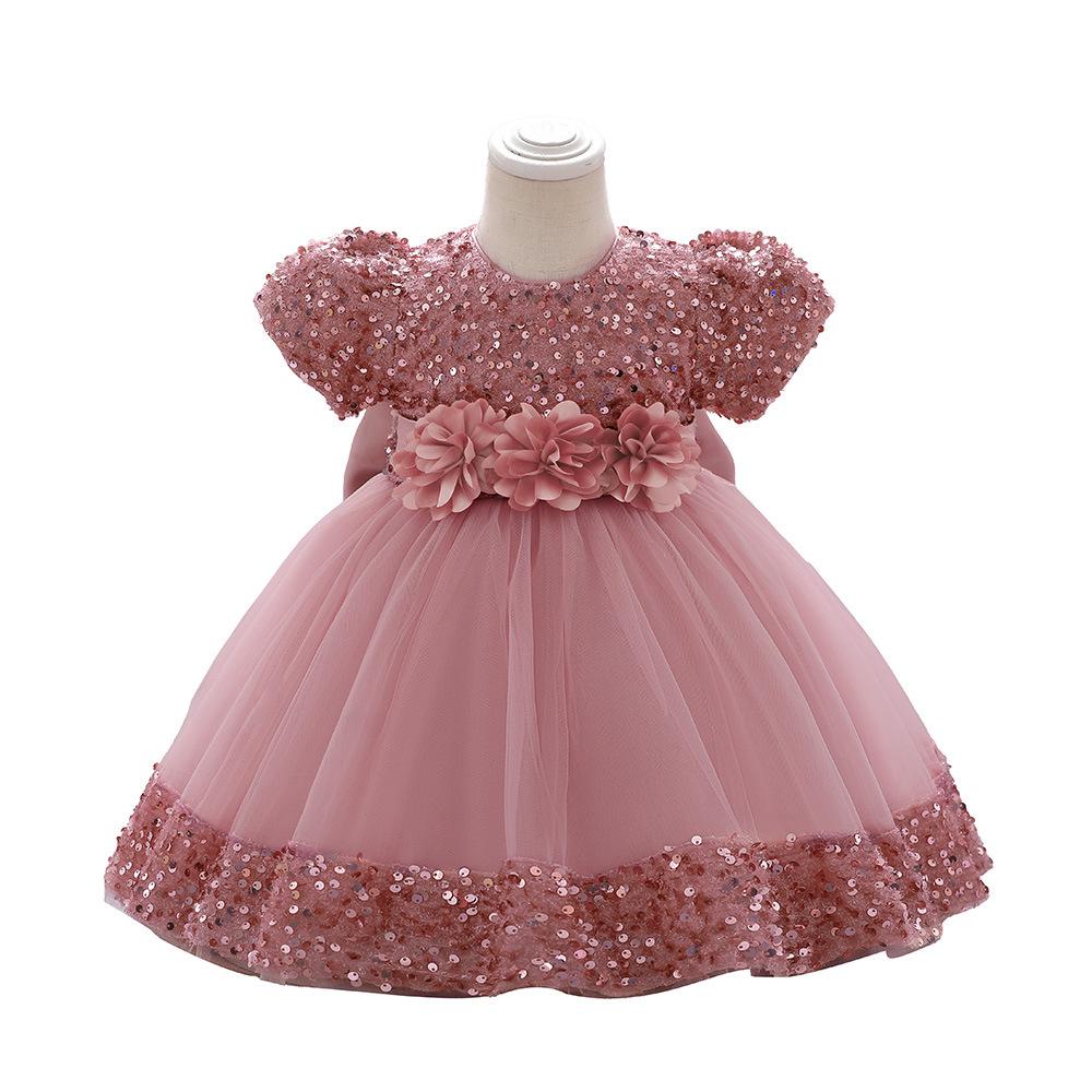 Mädchen Kurzarm Pailletten Puffrock Prinzessinnenkleid - Kinder Festkleidung