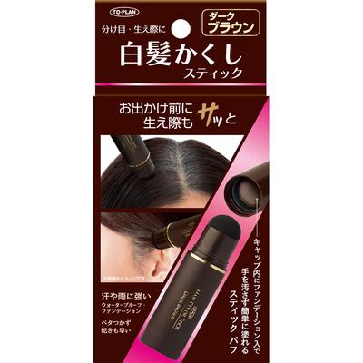 Tokyo Kikaku Hanbai TO-PLAN Gray Hair Concealing Stick Dark Brown 4g Temporary Colorant for Graying Hair Colorant for Gray Hair To Use] Press the Puff