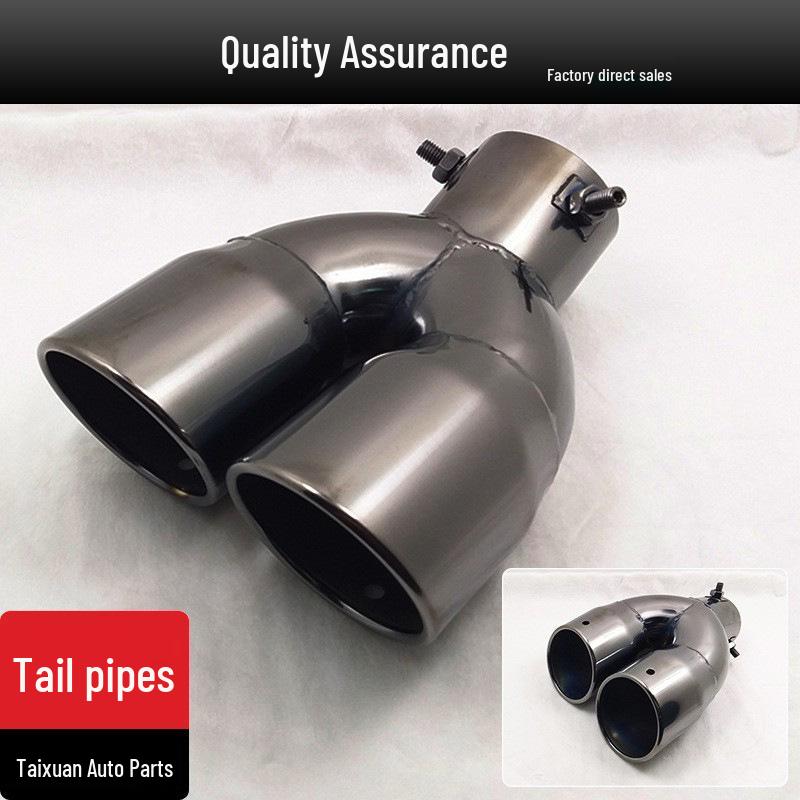 CHR17-20 IZOA & Fureisi Dual Outlet Titanium Black Bent Exhaust Tailpipe, 6.3CM Diameter Stainless Steel.