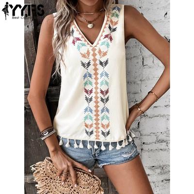 Women's Fashion Casual Summer Spring Sleeveless V-Neck Blouses & Shirts