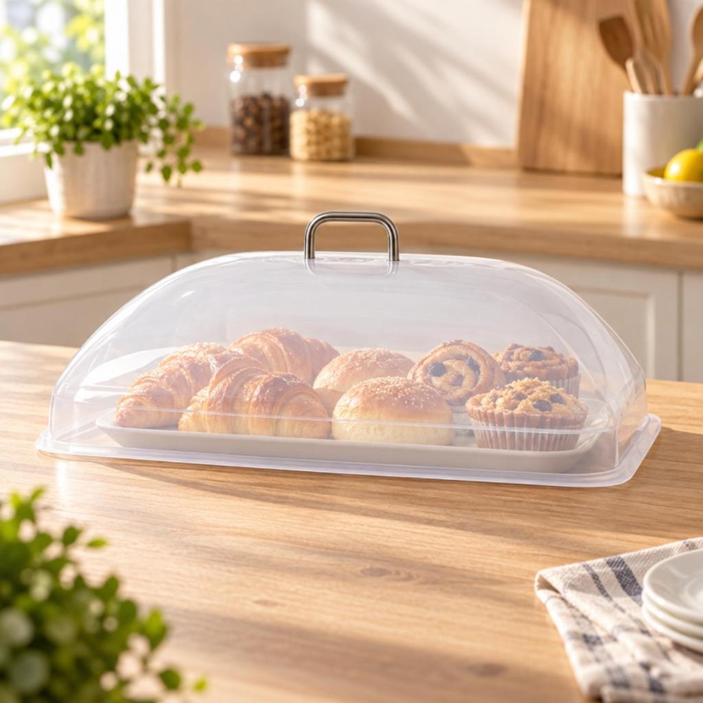 Transparent Cake Cover with Stainless Steel Handle Wipe-Spotless