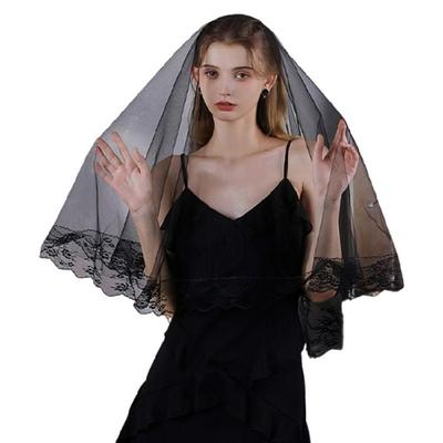 Black Lace Bridal Veils Punk Theme Headpiece Easy To Wear Halloween Wedding Accessory for Cosplay Party and Ceremonies