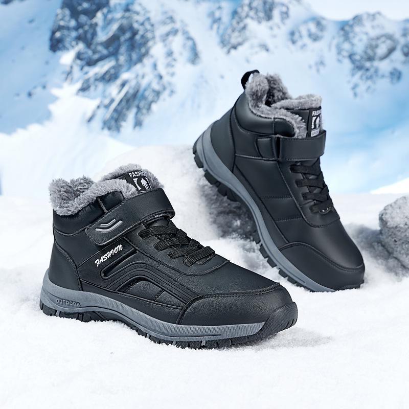 Zapatos de Invierno Impermeables de Cuero para Caminar para Ancianos - Gruesos, Anchos, con Forro de Terciopelo, para Deportes al Aire Libre y Montañismo para Mujeres y Hombres