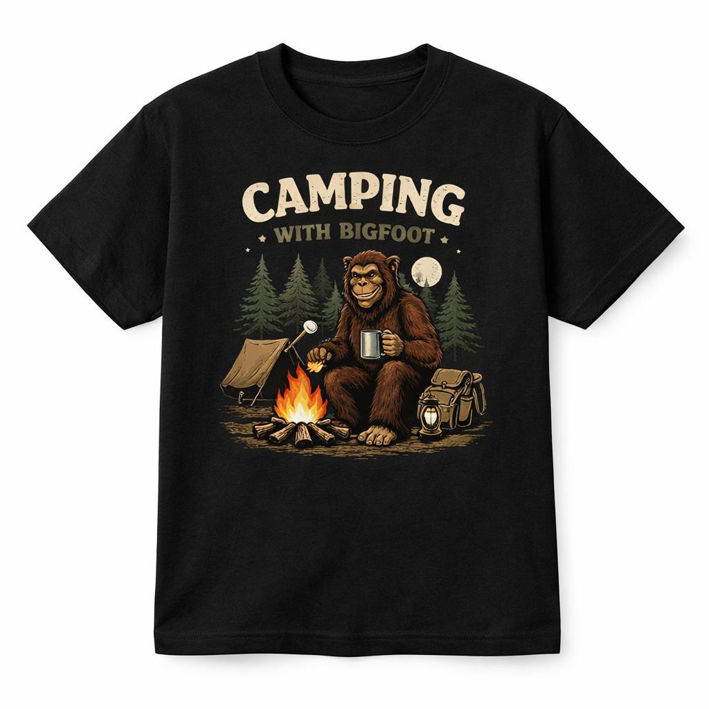 

Funny Bigfoot Tee – Sasquatch Yeti in the Forest Camping Graphic T-Shirt XL