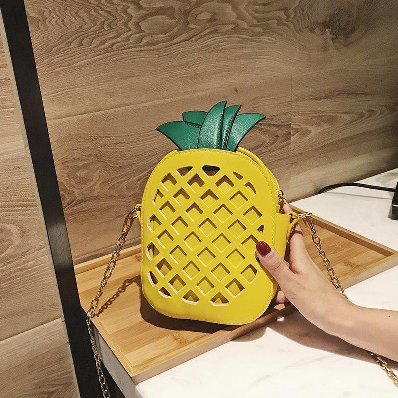 New Female design women fruit bags cute pineapple chain shoulder bag PU leather messenger bag clutch bag