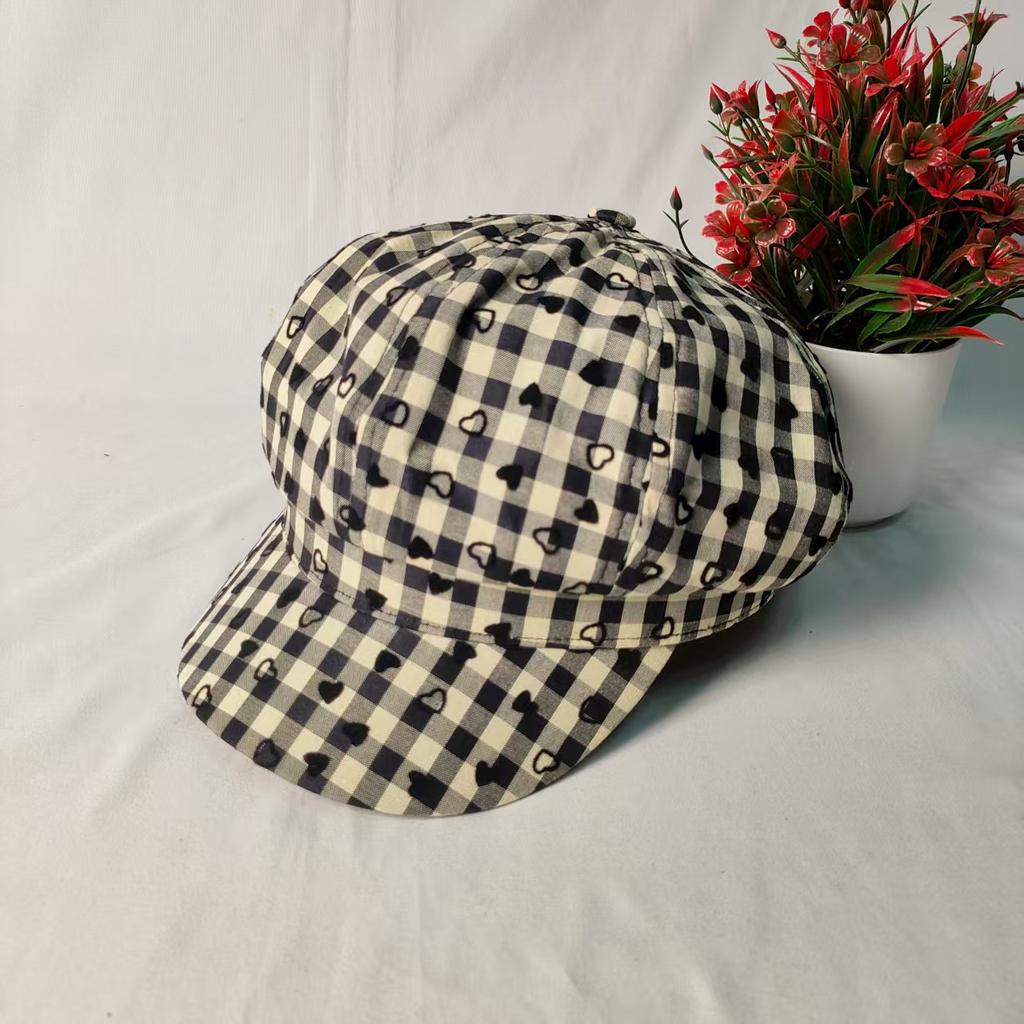 Small plaid love octagonal hat children spring summer early autumn new age-reducing retro newsboy hat painter hat