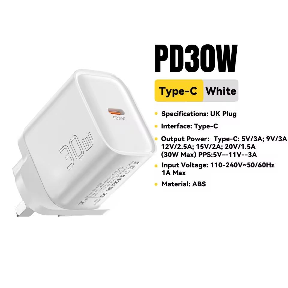 

Essager Мини 30 Вт Зарядное устройство Type C PD QC3.0 Быстрое Зарядное устройство Type C для iPhone 16 15 14 13 Pro Samsung S25 Xiaomi iPad Дорожный адаптер 30W UK Plug белый