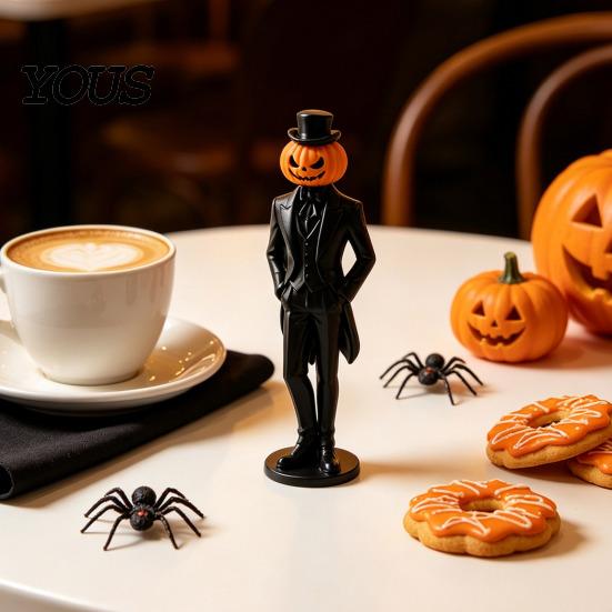Festive Atmosphere Ornament Pumpkin Gentleman Figurine, Halloween Head Man Statue, Spooky 3D Printed for Shelf Mantel Tabletop Decor Collectibles Fans