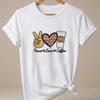 Peace Love Coffee TShirt Unisex Leopard Heart Graphic Tee Trendy Soft Breahable Short Sleeve T Shirt Casual Top Clothes