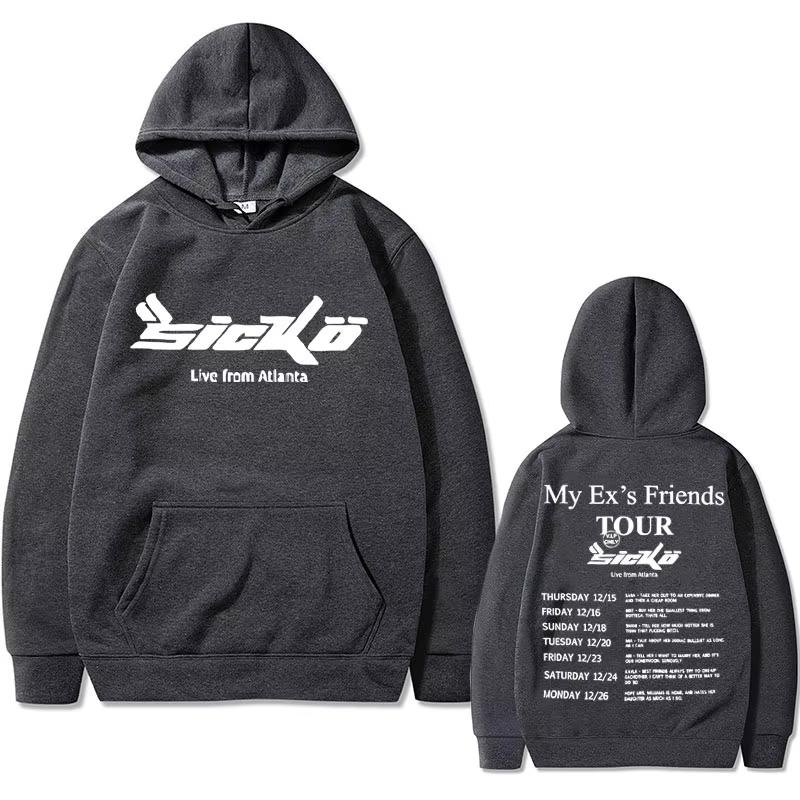 Sicko Born From Pain My Ex's Friends Tour Double Sided Print Hoodie Men Women Clothes Oversized Sweatshirt Men's Hip Hop Hoodies