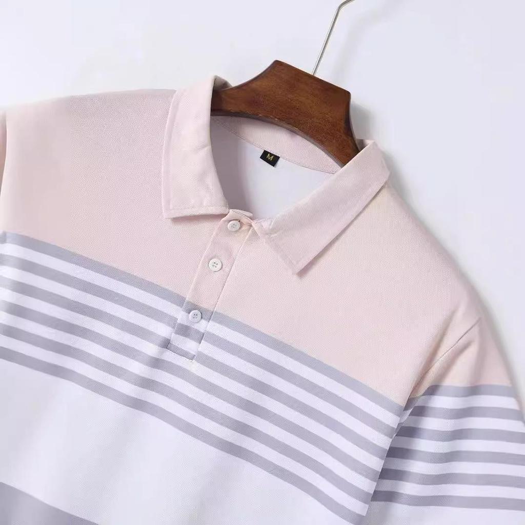 Nuova Polo Casual da Uomo Estiva con Collo a Rever, Bottoni, Strisce e Color Blocking T-shirt Top