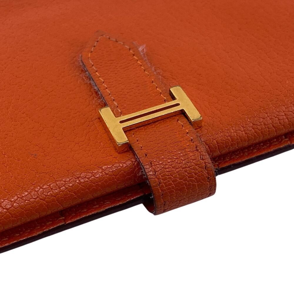 HERMES leather Bean Purse Orange leather Women Used