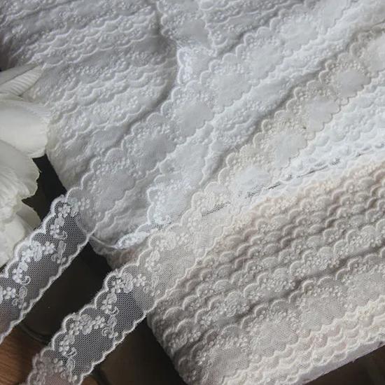 4meters/lot 2.5cm White/beige Cotton Mesh Lace Trim Flower Embroidered Lace Accessories DIY Decorative Fabric