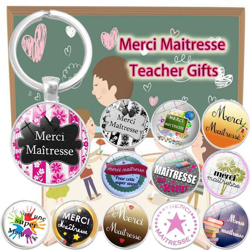 

Стекло Cabochon Учителя Подарки Merci Maitresse Брелок Держатель Брелок Сумка Аксессуары День Благодарения