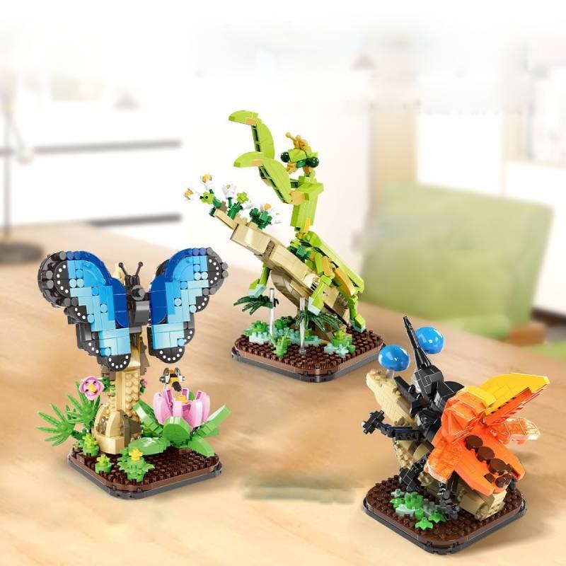Children Puzzle Small Pieces Building Blocks Animal Mantis Butterfly Toy Model