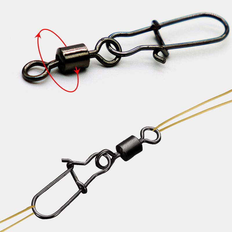 40 Pcs Stainless Steel Fishing Connector Pin Bearing Rolling Swivel Snap In Box Fishing Tackle Accessories For Lure Hook