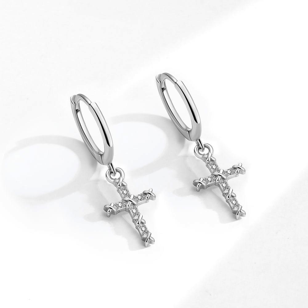 [Minimalist Small Zircon Cross Hoop Earrings Set Elegant Stud Ear Cuffs For Women High End Jewelry Gift]