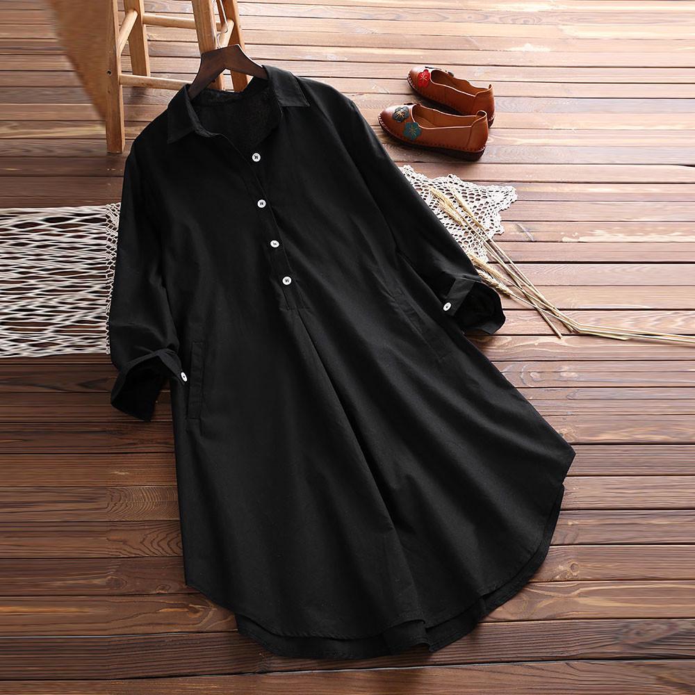 Women's Long Sleeve Plus Size Loose Casual Pocket Button Tops Shirt Blouse