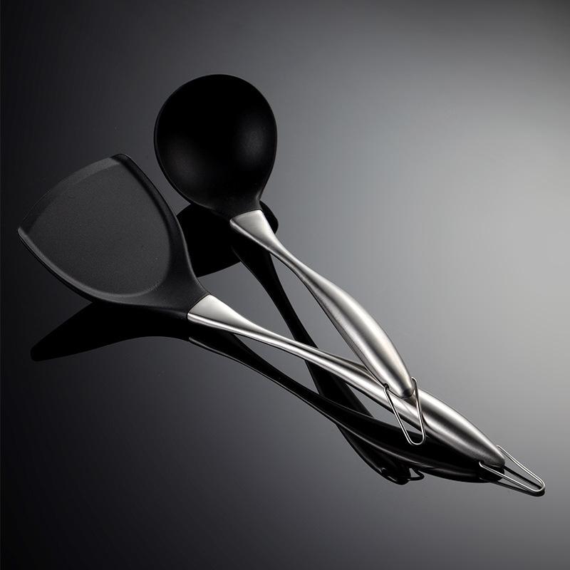 430 Stainless Steel Silicone Spatula Large Spoon Hollow Handle Non-stick Pan Kitchen Utensils Accessories Wok Housewarming Gift