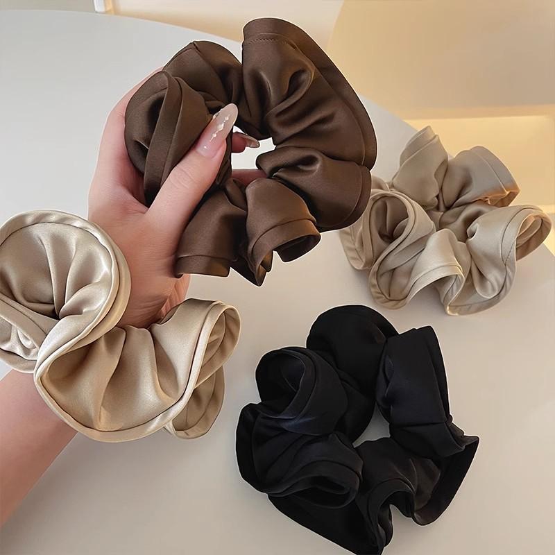 French Satin Large Hair Ropes Headband For Women Simple Oversized Elastic Hairband Scrunchies Hair Ornament Ponytail Headwear