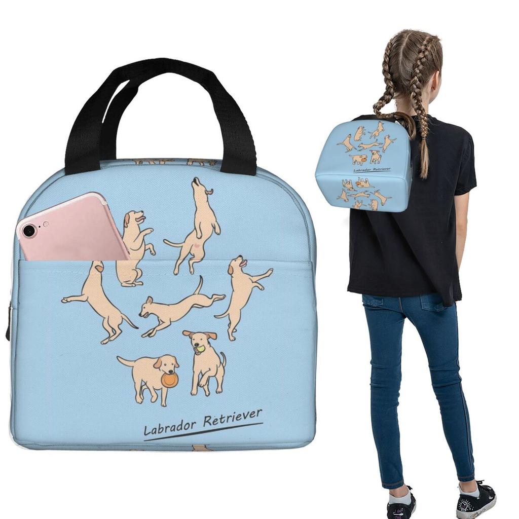 Playing Light Yellow Lab Labrador Retriever Insulated Lunch Bag for Women Kids Leakproof Food Boxes Thermal Lunch Box Tote