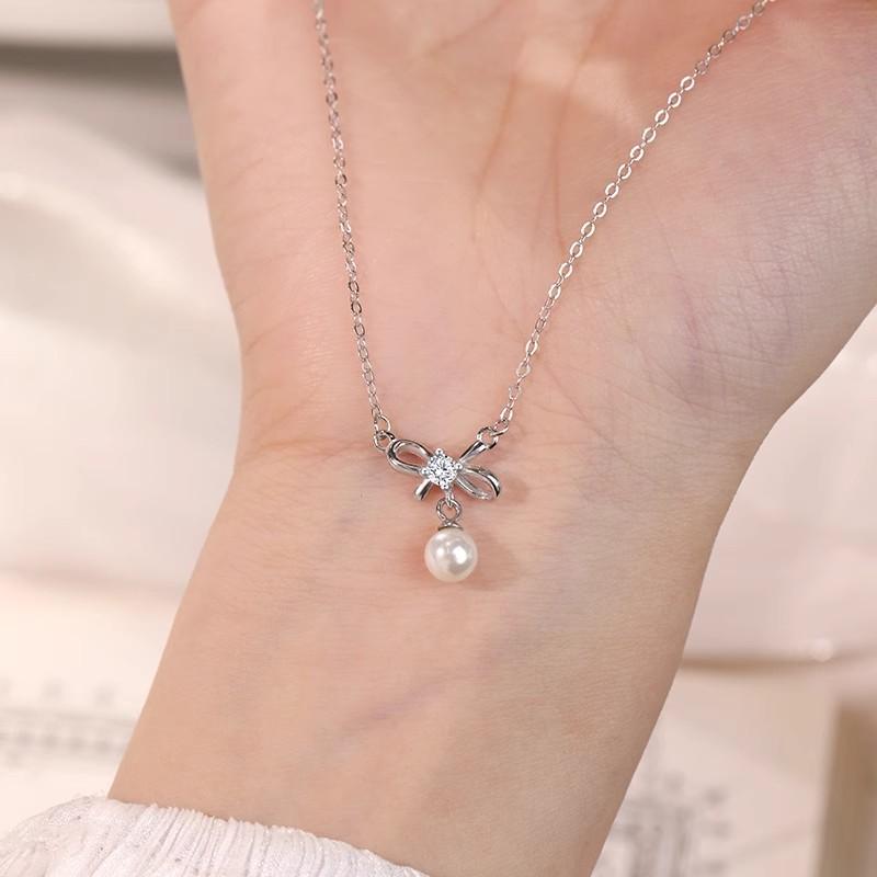Bow Pearl Necklace Female Niche Design High-End Collarbone Chain Birthday Gift For Girlfriend Premium Durable Quality