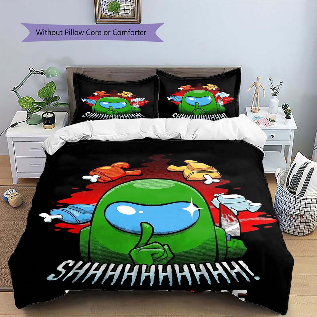 Among Us Custom Name Pattern Bedding,Quilt Set Quilt Cover Pillowcase Home Birthday Gift(1 * Duvet Cover + 2 * Pillowcase, Without Core)
