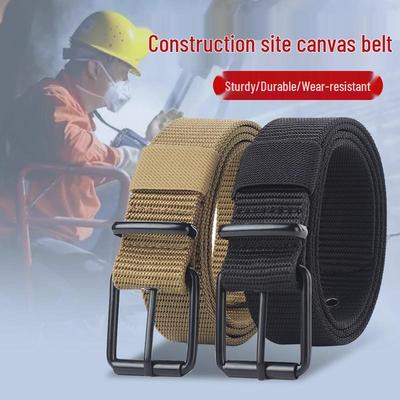 Men's Canvas and Leather Pin Buckle Belt - Sturdy, Versatile, Extended Length, Ideal for Military Training and Students