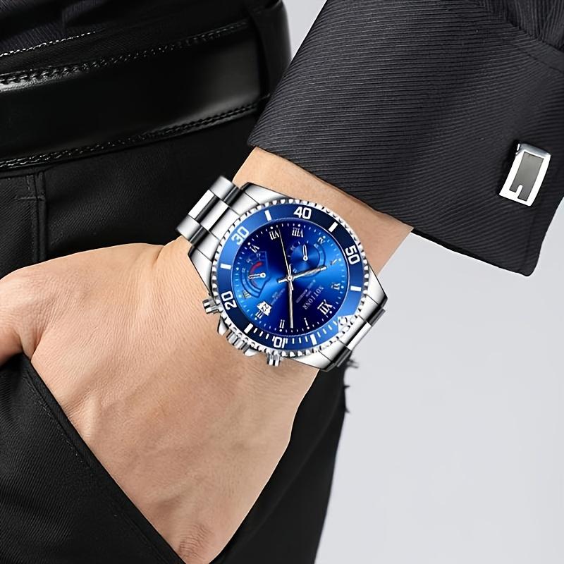 Elegante Herren-Business-Casual-Uhr mit Datumsanzeige Luxuriöses Quarz-Legierungsarmband und Legierungsgehäuse Rotes Zifferblatt mit weißen Nähten