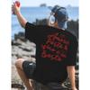 Europäische Größen Herren Grafik-T-Shirt mit Rückendruck Schwarz mit Rotem Italienisches Essen & Wein Design, Rundhals Kurzarm Lässiges T-Shirt