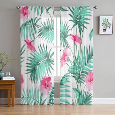 Padrão sem emenda Fundo tropical com flores Cortinas transparentes de chiffon Sala de estar Decoração de quarto Janela Voiles Cortina de tule