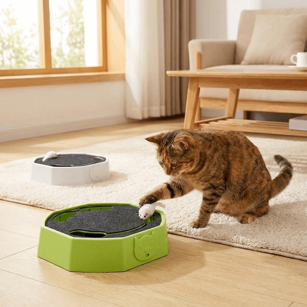 Kunststoff Drehteller Rollen Maus Katzenspielzeug Verstellbar Kratzfest Automatisches Mausverfolgungsspielzeug Verschleißfest