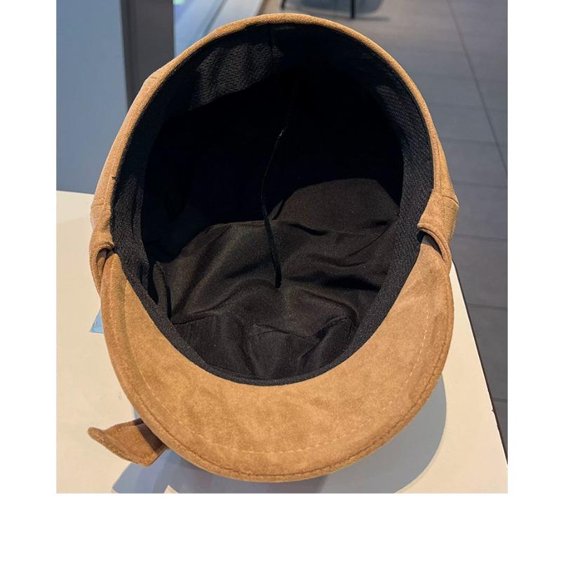 Women S Solid Color Suede Octagonal Hat With Bow For Autumn Winter