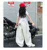 Girls' Jazz Dance Lace Ribbon T-shirt & Ripped Wide-leg Pants Set - Summer 2026 Arrival for Medium & Older Kids