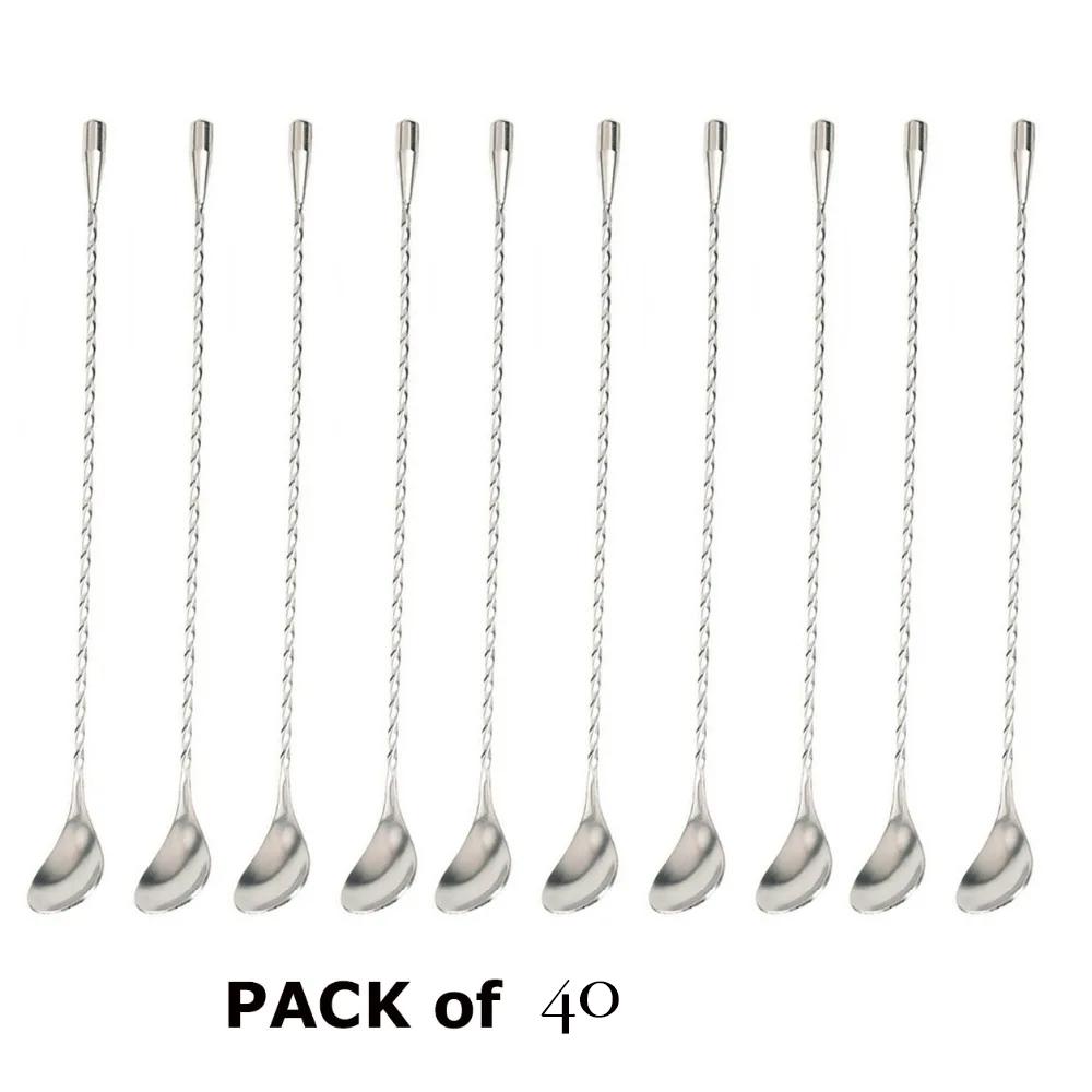40PCS  30cm Stainless Steel Mixing Cocktail Spoon, Spiral Pattern Bar Teardrop Spoon Stir Spoon Bar Tool