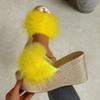 Women Sandals Fluffy Thick Sole Summer Wedge Shoes Women Outdoor Faux Fur Furry Sandals Luxury Fur Platform Sandals