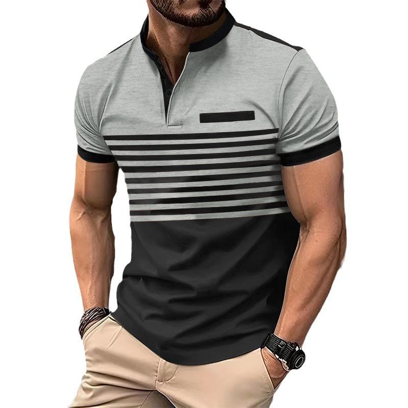 Ins Summer Polo Shirt Men's Print Striped Polo Shirt Short Sleeve T-shirt Business Casual Geometric Print