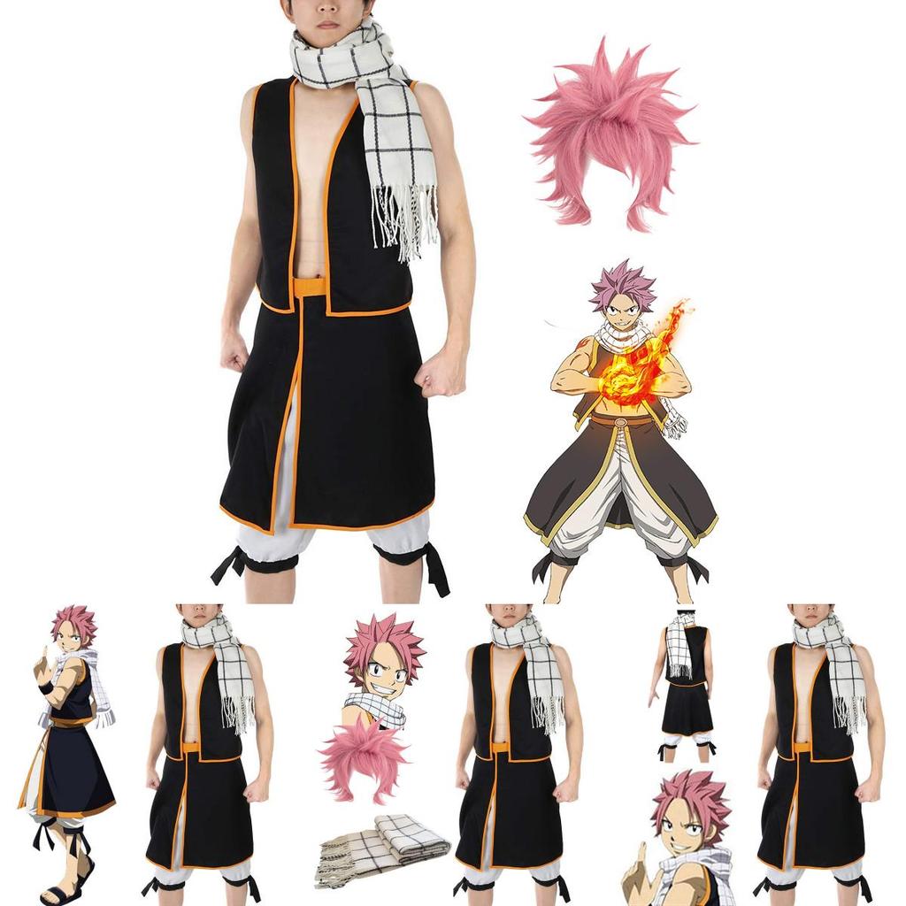 Premium Fairy Tail Natsu Dragneel Cosplay Costume Set With Stylish Scarf And Skirt