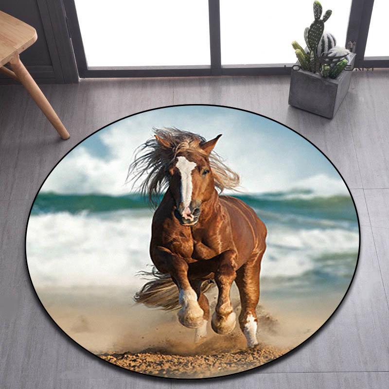 Pentium's Stallion Series Round Carpet Bohemian Style Hippie Decorative Carpet Non-slip Carpet Bedroom Living Room Home Decor