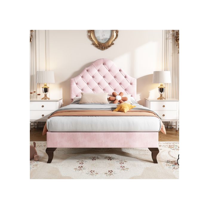 Upholstered Bed - MUVOE - 90x200 Cm - Adjustable Headboard - Soft Velvet - Slat Supports