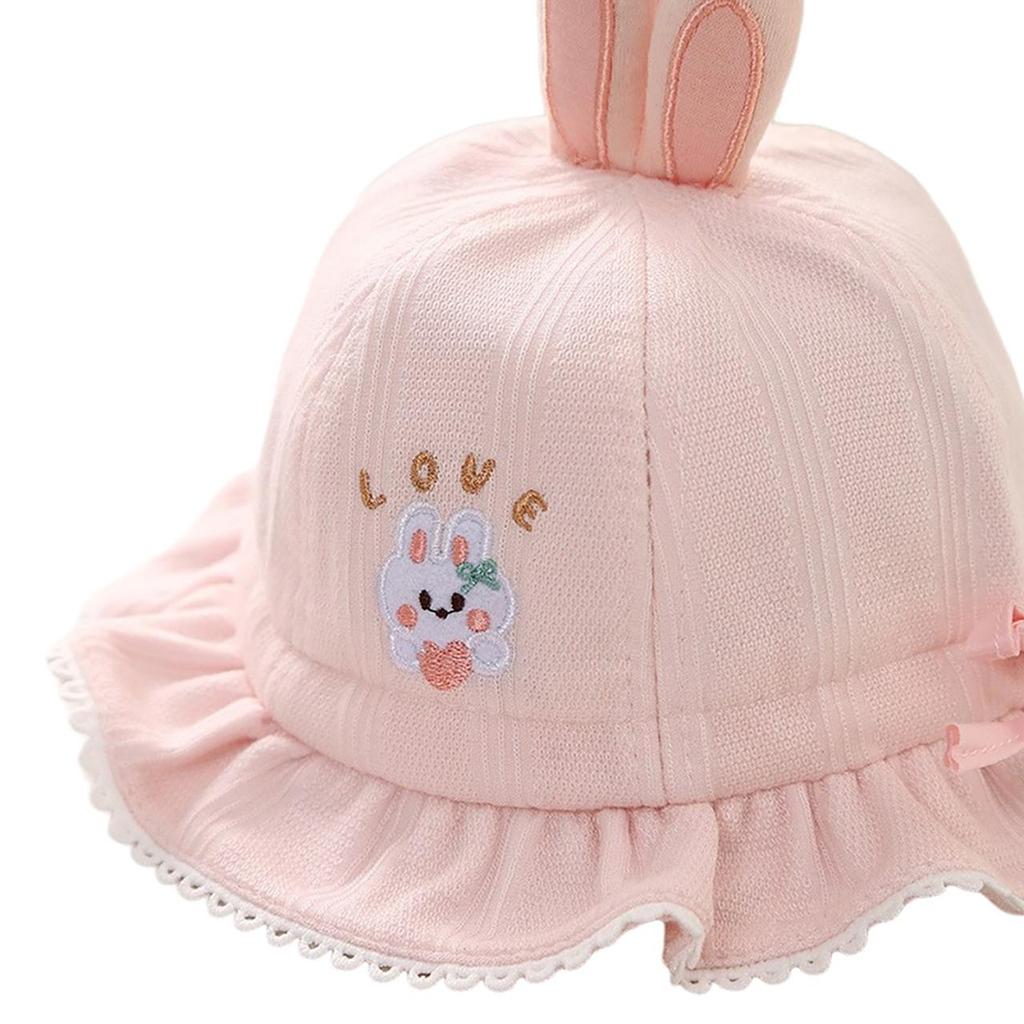 Cute Rabbit Baby Girl Bucket Hat Lace Ruffle Fisherman Cap for Toddler Kids Adjustable Drawstring Basin Caps