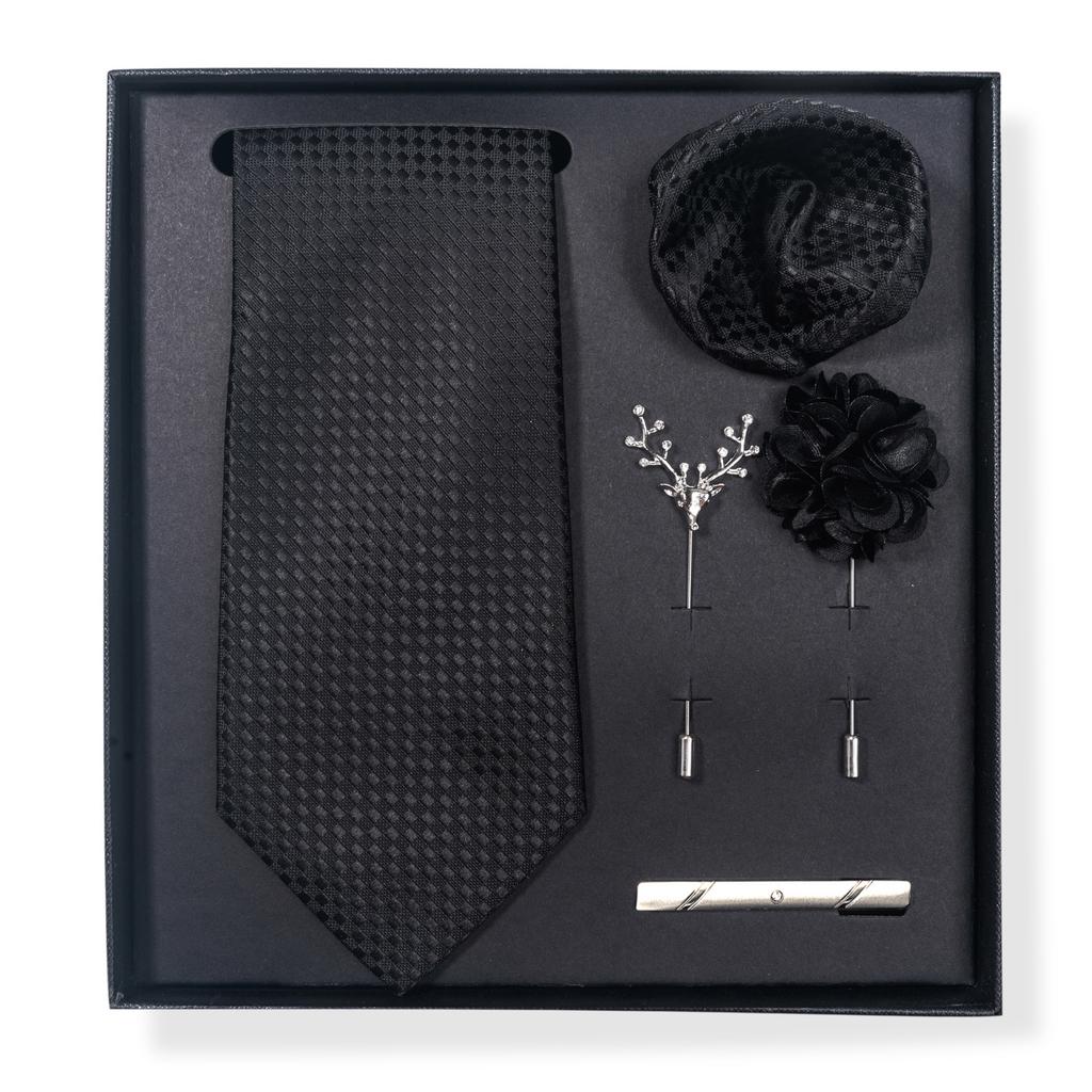 Tie Men'S Trend Net Color Striped Cashew Nut Tie 6-Piece Gift Box Square Scarf Tie Clip Corsage Set