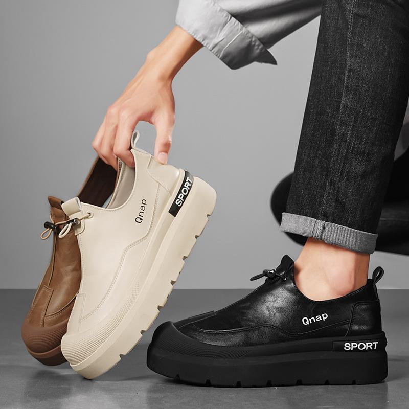 Men's Shoes 2025 New Spring Retro British Style Trend Wear-resistant Leather Surface Waterproof Casual Going Out One Pedal Leather Shoes