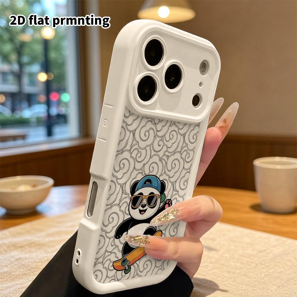 Phone Case: 2D Flat Design Suitable for iPhone 18 17 16 15 14 13 Pro Protective Case, Unisex, Skateboarding Panda, Christmas and Halloween Gift
