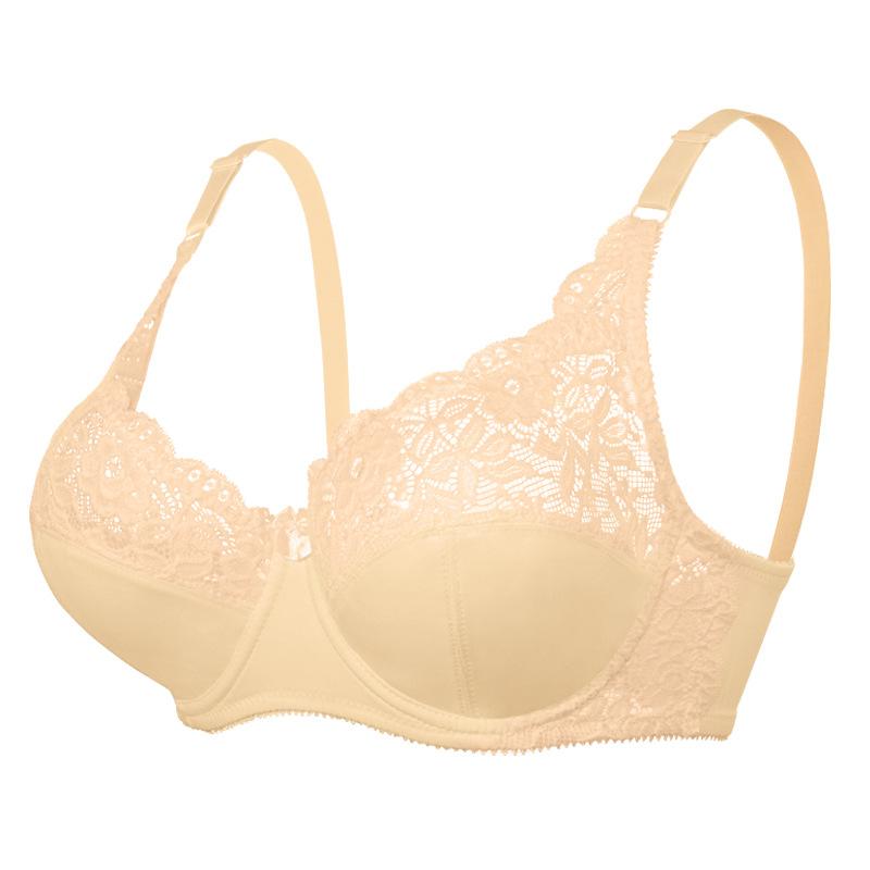 Ultra Thin Push-Up Bra for Women 36-46 Plus Size Underwire Lace Bralette Big Cup Solid Color