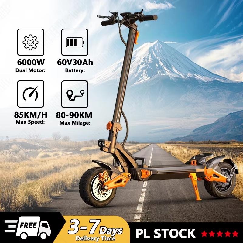E-Scooter H9 6000W Doppelmotor 60V 30AH Batterie Offroad Elektroroller 11-Zoll-Reifen Doppelte hydraulische Stoßdämpfung EScooter
