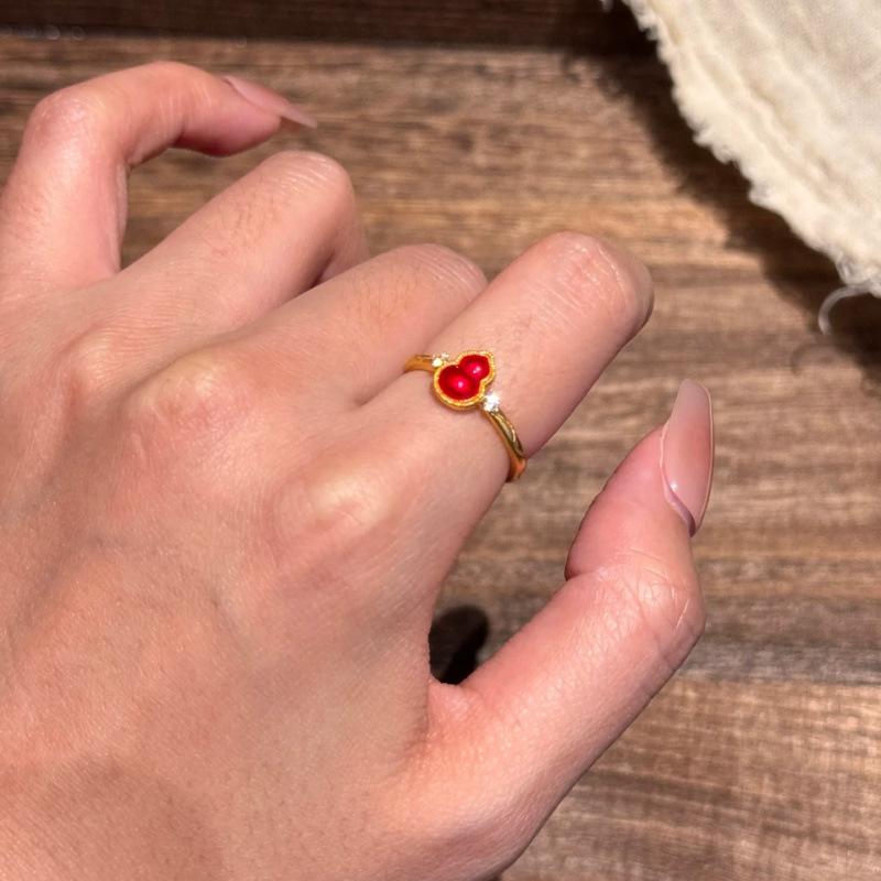 Silk Red Gourd Drip Glaze Necklace Ring Earrings Bracelet Temperament Versatile Lucky Red Jewelry Set