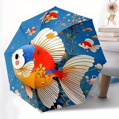 1pc Goldfish Ocean Automatic Open/close, All-Season Portable Folding Umbrella, Travel, Everyday, Formal Events - Compact Luxury Parasol, Outdoor Acces